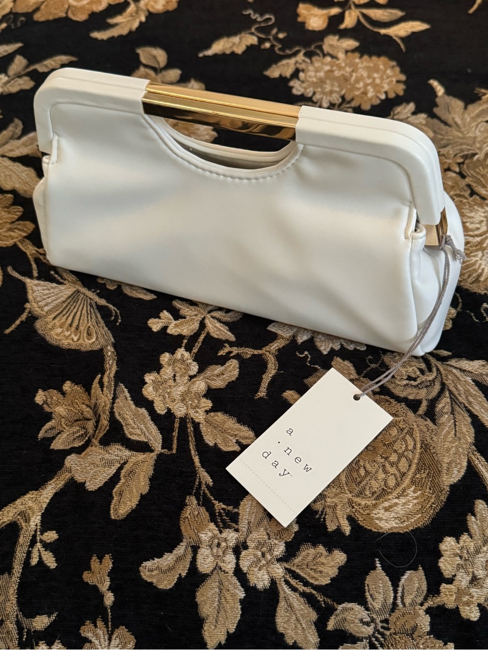 A New Day White Structured Top-Handle Clutch with Gold Accent NWT